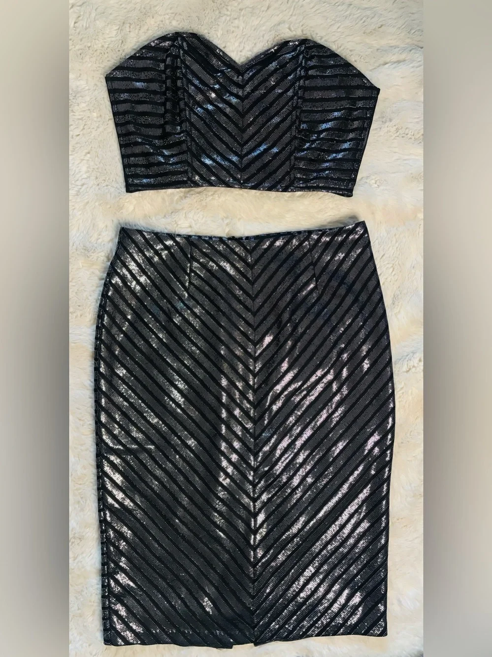 Mink & Pink 2 Piece Metallic Striped Skirt & Corset Top Size: Medium